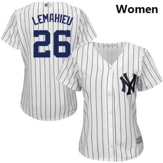 Yankees #26 DJ LeMahieu White Strip Home Women Stitched Baseball Jersey